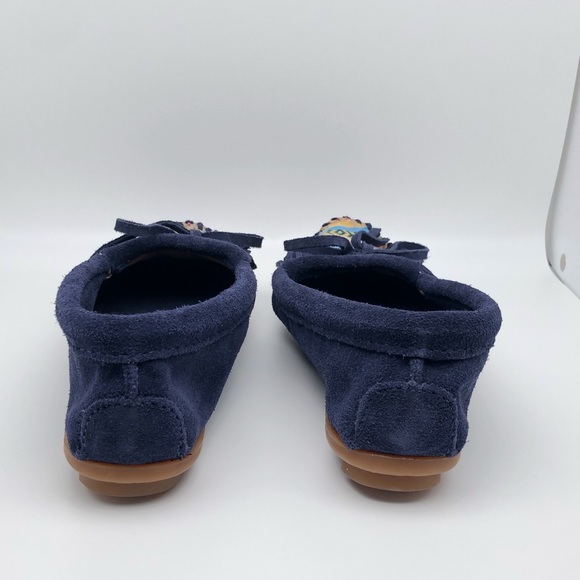 Minnetonka Womens Kilty Leather Suede Hardsole Moccasin Navy Cortez Aztec 5.5 - Picture 6 of 11